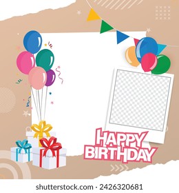 Happy birthday photo frame for birthday card and social media designs	