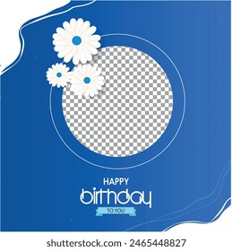 happy birthday photo frame decorated Blue and white background