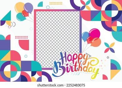 Happy birthday photo frame with geometric  shapes