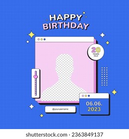 Happy birthday photo frame in modern cute pop style vector design