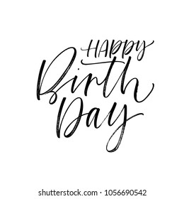 Happy Birthday phrase. Ink illustration. Modern brush calligraphy. Isolated on white background. 