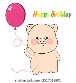 Happy birthday pig with balloon