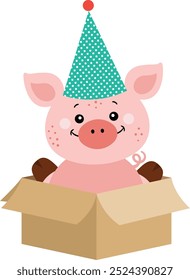 Happy birthday pig in box