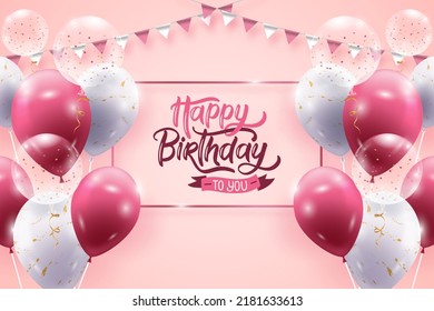 Happy Birthday Pink Background Balloon Design