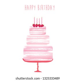 Happy Birthday pink cake vector