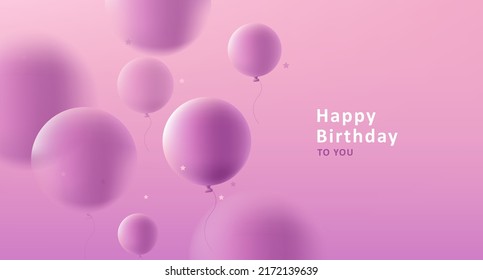 Tarjeta de felicitación de cumpleaños rosa con globos redondos 3d. Ilustración del vector