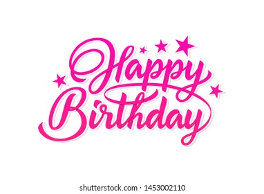 Happy birthday pink hand lettering inscription. Ready text for use in print design.