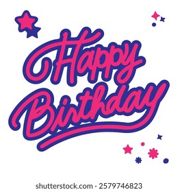 Happy Birthday Pink and Navy Color Text