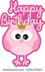 Happy Birthday pink owl sticker