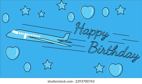 happy birthday with plane vector ilustration