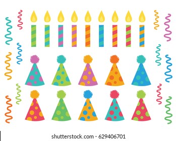 Happy Birthday Polka Dot Pom Hats and Striped Candles