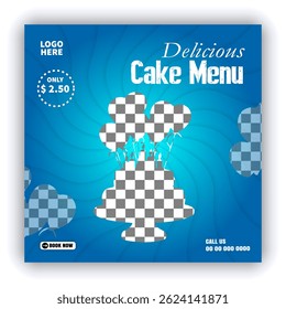 happy birthday post design text highlight cake with candles and balloons