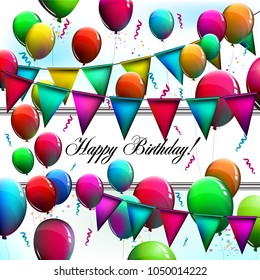 Happy Birthday! Postcard with balloons. Vector