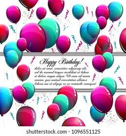 Happy Birthday! Postcard with balloons. Vector