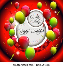 Happy Birthday! Postcard with balloons. Vector