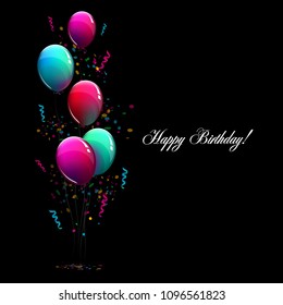 Happy Birthday! Postcard with balloons. Vector