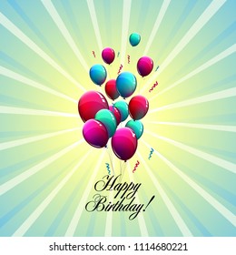 Happy Birthday! Postcard with balloons. Vector
