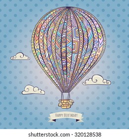 Happy Birthday Postcard With Big Ballon In The Sky