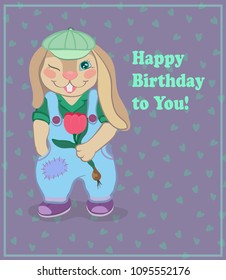 Happy Birthday postcard with bunny