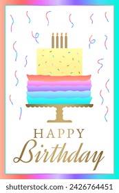 Happy Birthday Postcard Illustration With Rainbow Cake
