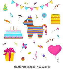 Happy Birthday postcard isolated elements. Vector illustration 