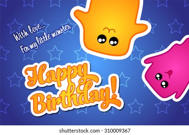 Happy Birthday postcard - Little monsters