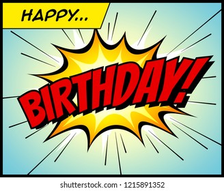 Happy Birthday postcard, in a vintage style comic book bubble sound effect  - Vector EPS10. 