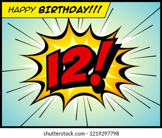 Happy Birthday postcard, in a vintage style comic book bubble sound effect  - Vector EPS10.