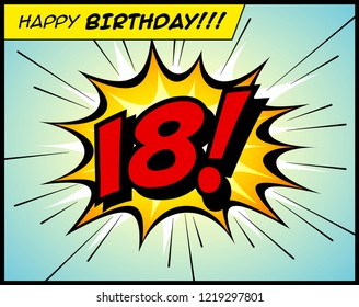 Happy Birthday postcard, in a vintage style comic book bubble sound effect  - Vector EPS10.