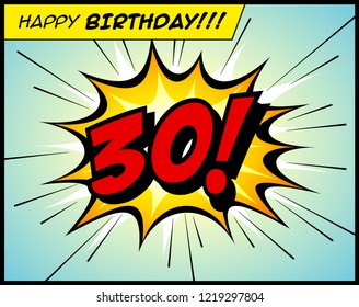 Happy Birthday postcard, in a vintage style comic book bubble sound effect  - Vector EPS10.