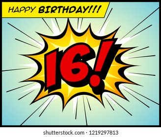 Happy Birthday postcard, in a vintage style comic book bubble sound effect  - Vector EPS10.