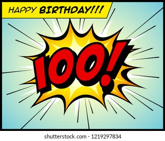 Happy Birthday postcard, in a vintage style comic book bubble sound effect  - Vector EPS10.