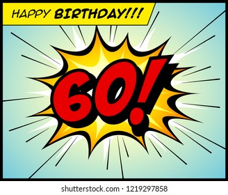 Happy Birthday postcard, in a vintage style comic book bubble sound effect  - Vector EPS10.