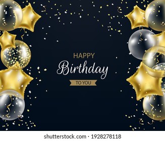 Happy Birthday Postcard With White Balloons With Gradient Mesh, Vector Illustration