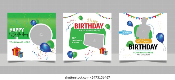 Happy Birthday poster anniversary celebration square banner wishes post design social media template