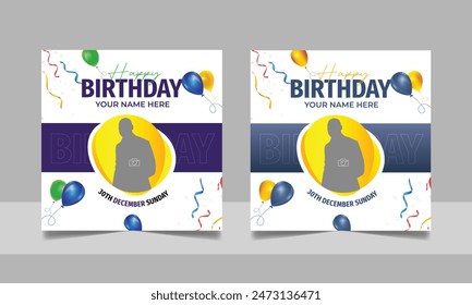 Happy Birthday poster anniversary celebration square banner wishes post design social media template