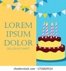 Happy Birthday Poster Background with Cake. Vector Illustration EPS10