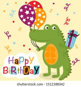 Happy Birthday Poster Crocodile Vector Illustration Stock Vector 