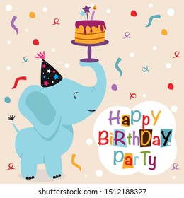 Happy Birthday Poster Elephant Vector Illustration Stock Vector ...