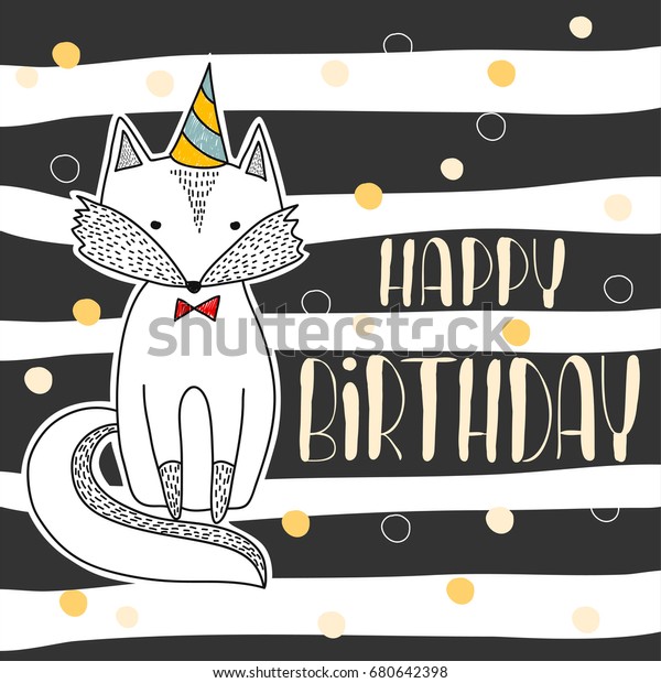 Happy Birthday Poster Hand Drawn Cute Stock Vector Royalty Free 680642398