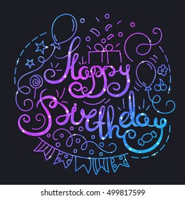 Happy Birthday Poster with Lettering and Space Texture.