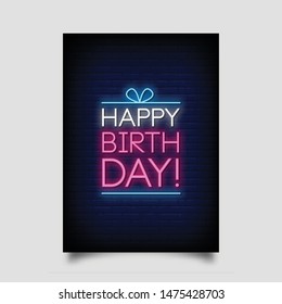 happy birthday for poster in neon style. greeting card modern neon style. invitation card, posters, flyer, light banner