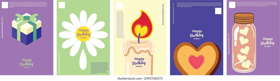 Happy Birthday Poster Set for Design Elements and Commercial Use