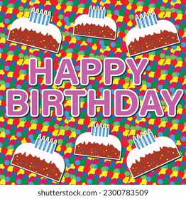 happy birthday poster with sticker style chocolate cake