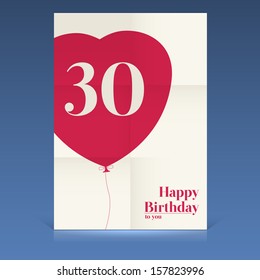 Happy birthday poster,thirty yeas old, greeting card.