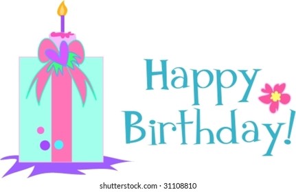 Happy Birthday Present and Candle Vector
