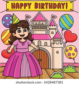 Happy Birthday Princess Colored Cartoon 