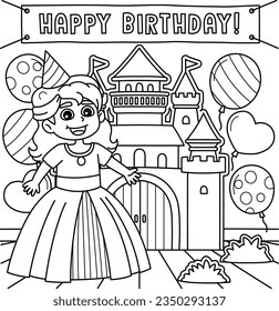 Happy Birthday Princess Coloring Page for Kids