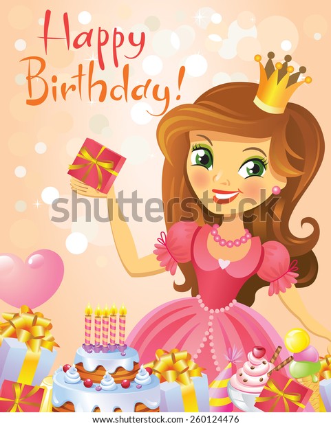 Happy Birthday Princess Greeting Card Stock Vector (Royalty Free) 260124476