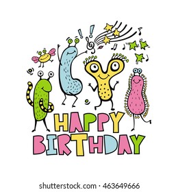 Happy Birthday. Print with cute monsters.